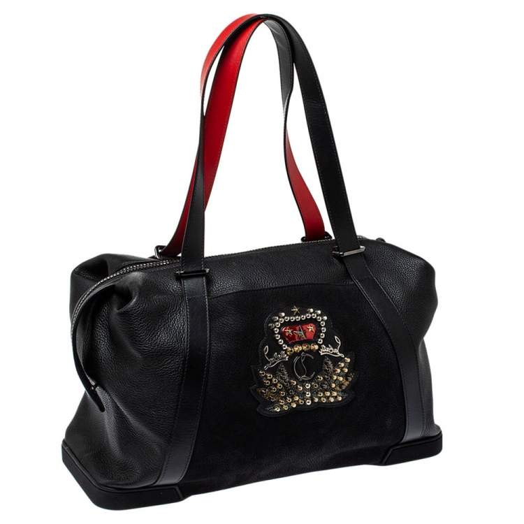 Pre Owned Christian Louboutin Black/Red Nubuck and Leather Bagdamon Duffle Bag