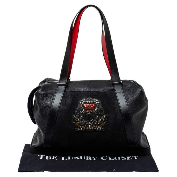 Pre Owned Christian Louboutin Black/Red Nubuck and Leather Bagdamon Duffle Bag
