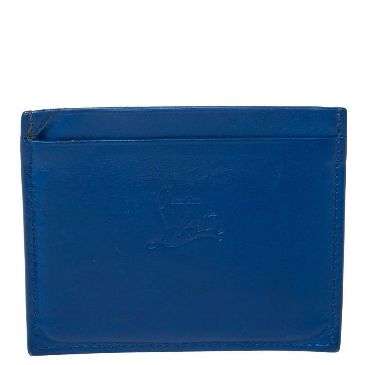 Pre Owned Christian Louboutin Blue Leather Studded Kios Card Holder