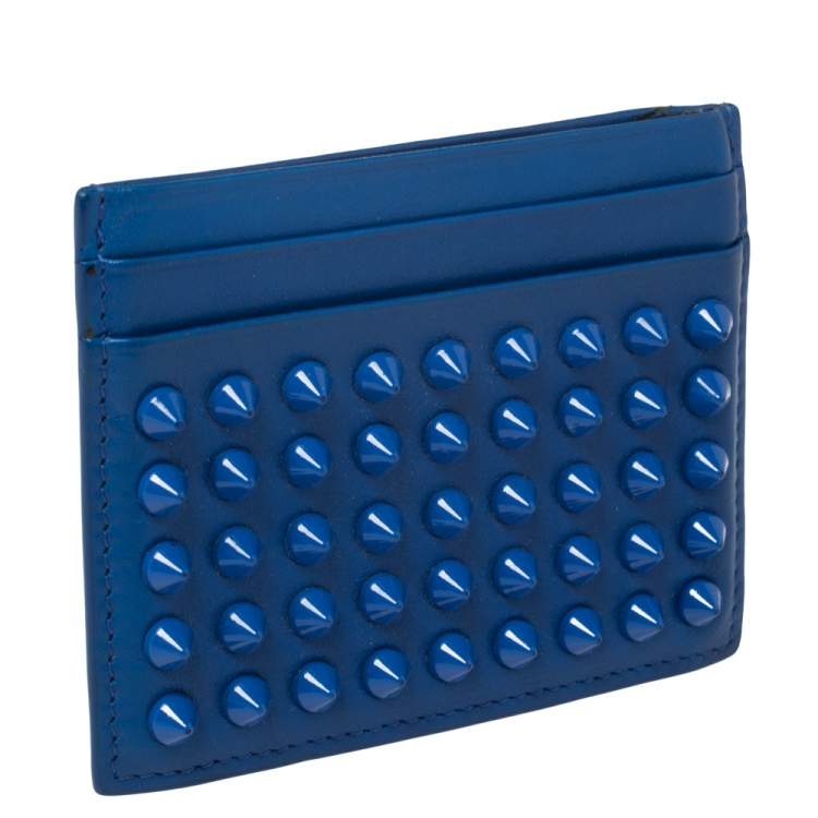 Pre Owned Christian Louboutin Blue Leather Studded Kios Card Holder