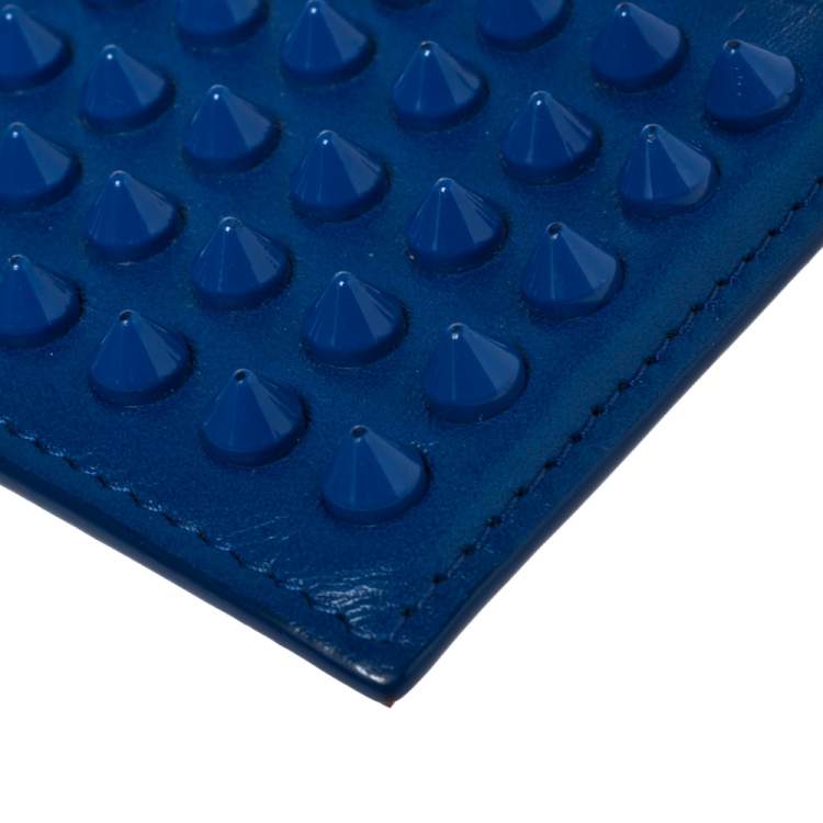 Pre Owned Christian Louboutin Blue Leather Studded Kios Card Holder