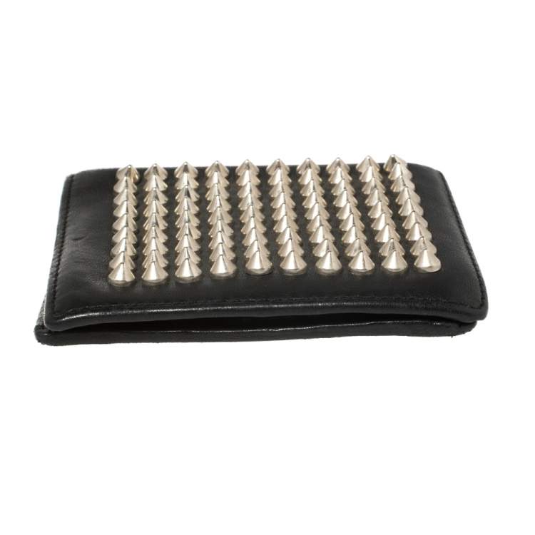Pre Owned Christian Louboutin Black Leather Clipsos Studded Bifold Wallet