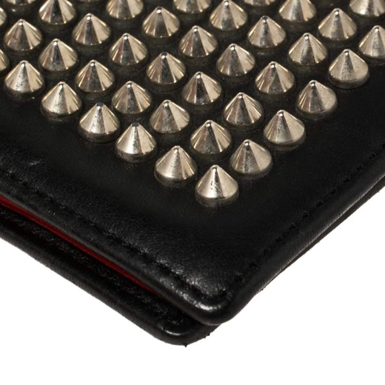 Pre Owned Christian Louboutin Black Leather Clipsos Studded Bifold Wallet