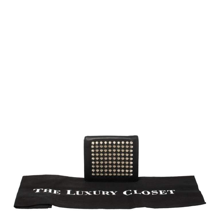 Pre Owned Christian Louboutin Black Leather Clipsos Studded Bifold Wallet