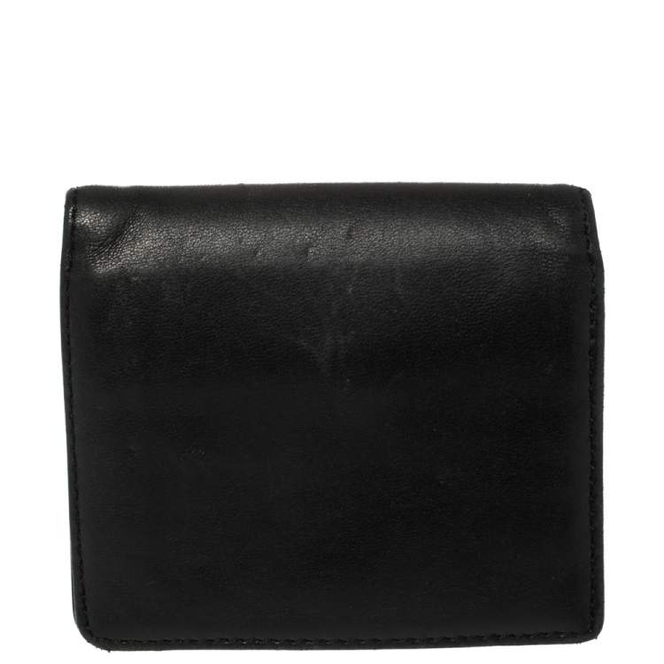 Pre Owned Christian Louboutin Black Leather Clipsos Studded Bifold Wallet