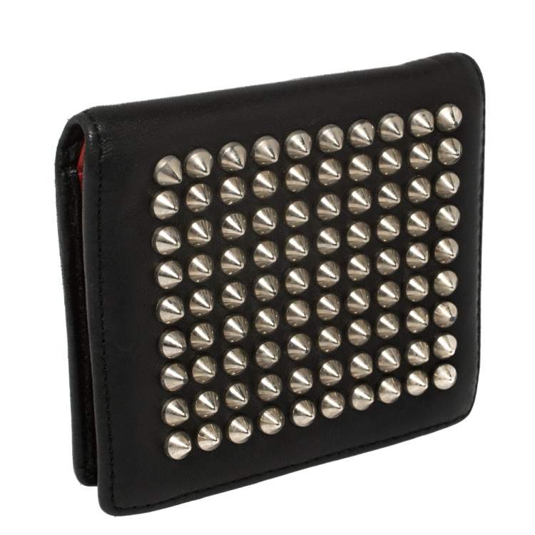 Pre Owned Christian Louboutin Black Leather Clipsos Studded Bifold Wallet
