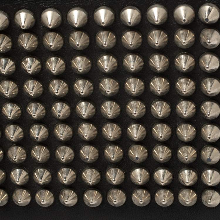 Pre Owned Christian Louboutin Black Leather Clipsos Studded Bifold Wallet