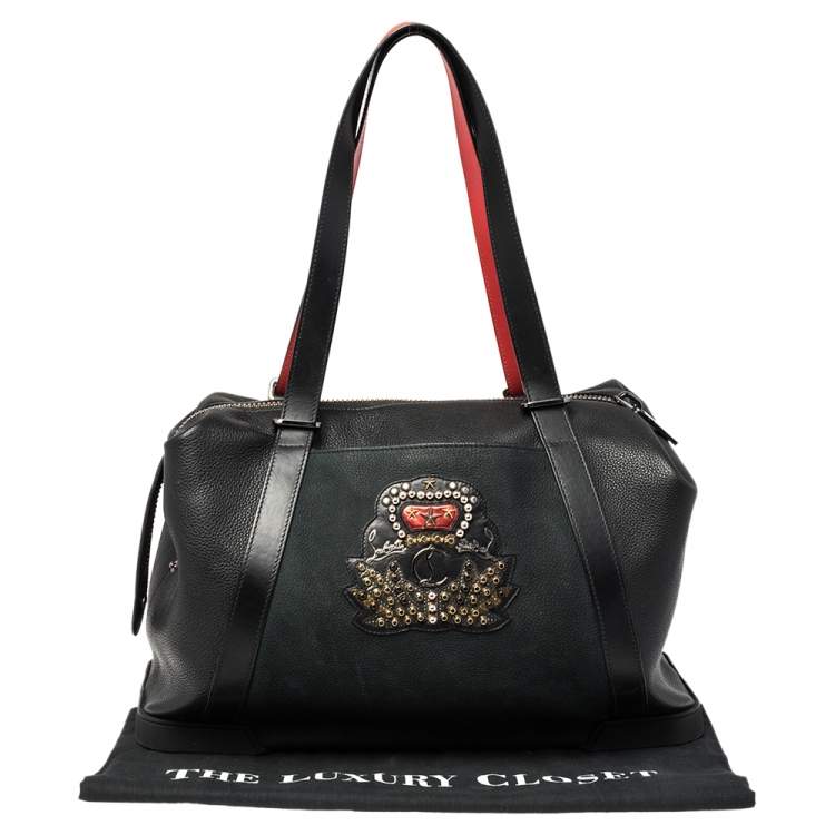 Pre Owned Christian Louboutin Black Nubuck and Leather Bagdamon Duffle Bag