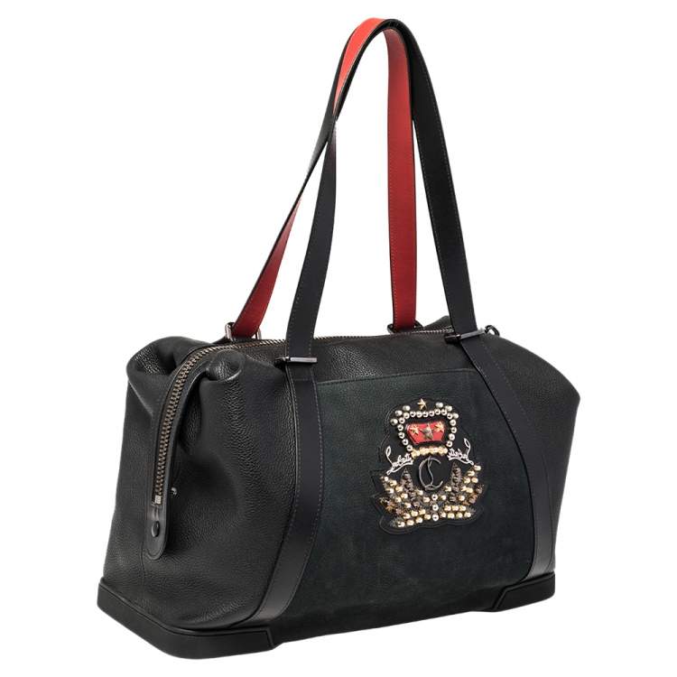 Pre Owned Christian Louboutin Black Nubuck and Leather Bagdamon Duffle Bag