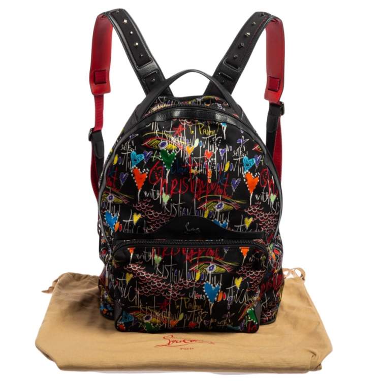 Pre Owned Christian Louboutin Multicolor Backloubi Graffiti Nylon & Leather Backpack
