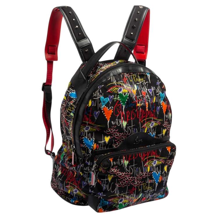 Pre Owned Christian Louboutin Multicolor Backloubi Graffiti Nylon & Leather Backpack