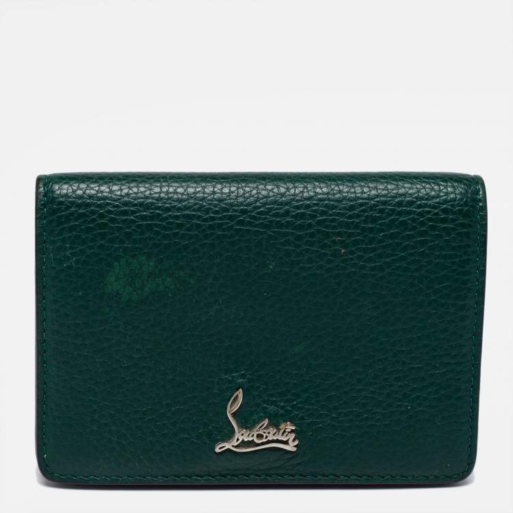 Pre Owned Christian Louboutin Green/Red Leather Flap Card Case