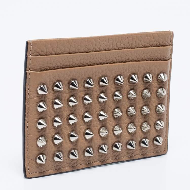 Pre Owned Christian Louboutin Beige Leather Spiked Card Holder