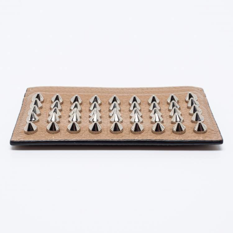 Pre Owned Christian Louboutin Beige Leather Spiked Card Holder