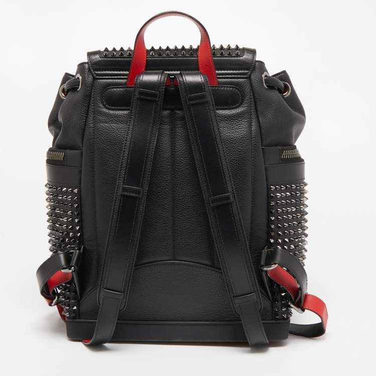 Pre Owned Christian Louboutin Black/Red Leather Studded Explorafunk Backpack