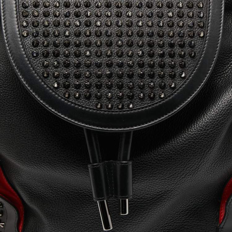 Pre Owned Christian Louboutin Black/Red Leather Studded Explorafunk Backpack