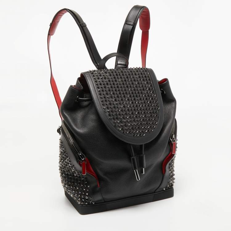 Pre Owned Christian Louboutin Black/Red Leather Studded Explorafunk Backpack
