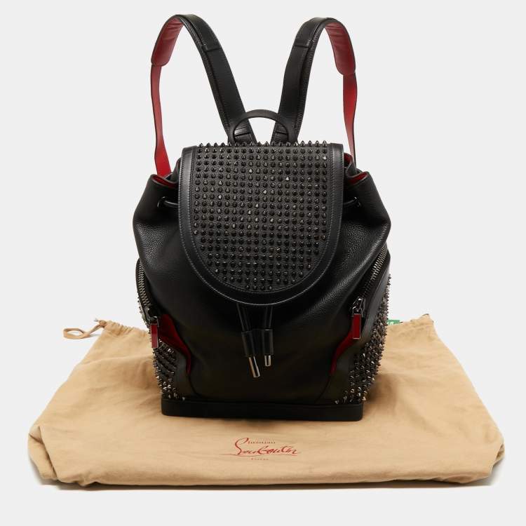 Pre Owned Christian Louboutin Black/Red Leather Studded Explorafunk Backpack