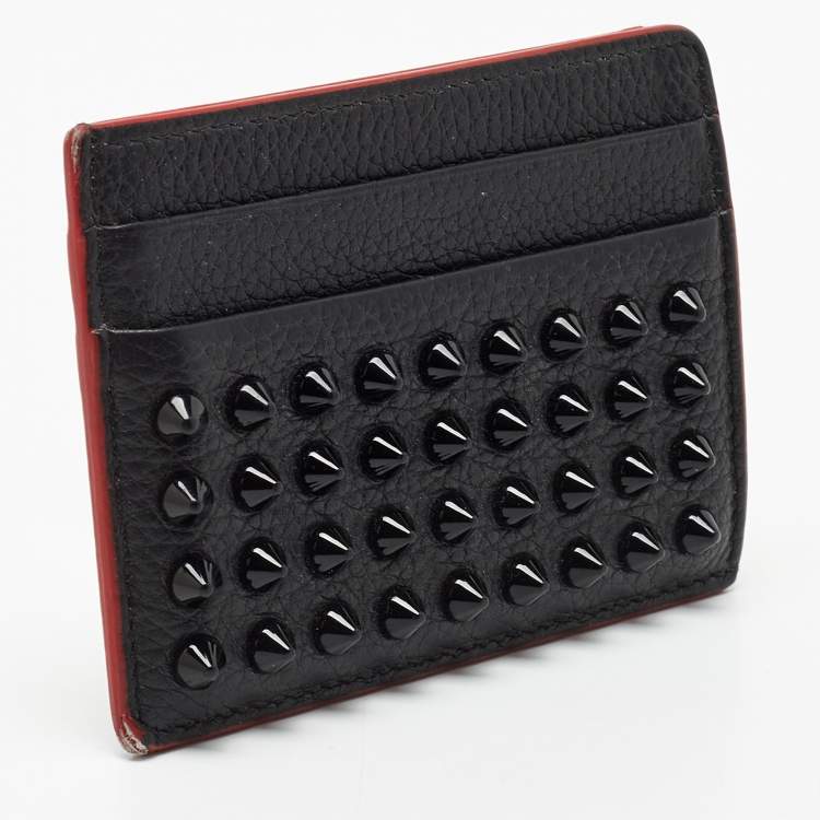 Pre Owned Christian Louboutin Black Leather Studded Kios Card Holder