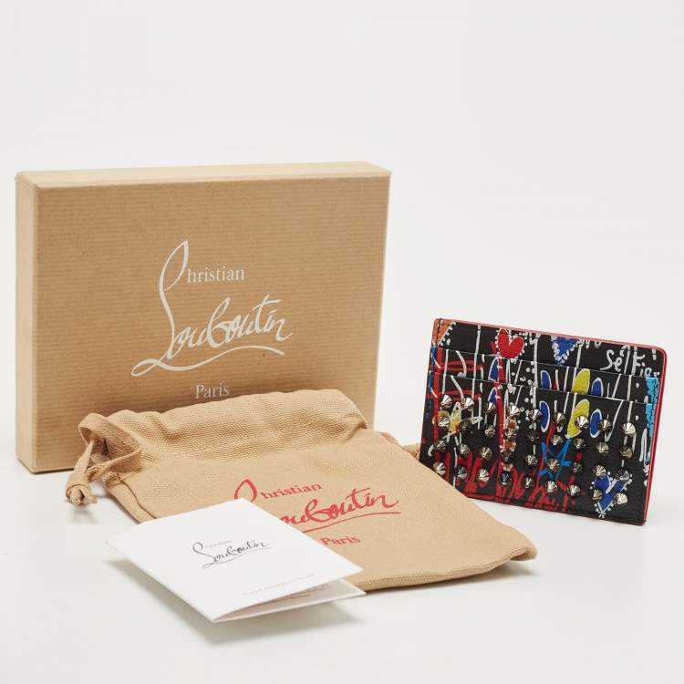 Pre Owned Christian Louboutin Multicolor Graffiti Leather Spike Card Holder