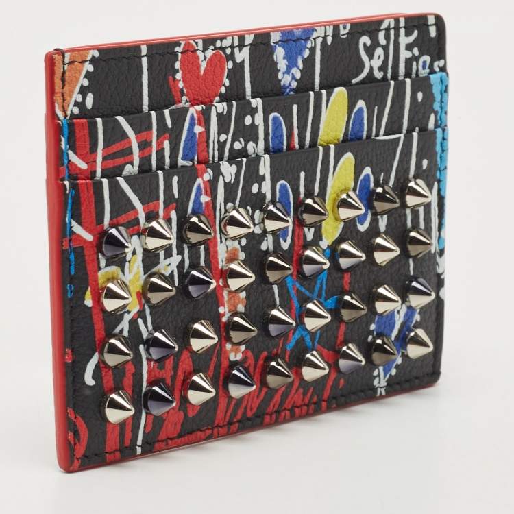 Pre Owned Christian Louboutin Multicolor Graffiti Leather Spike Card Holder