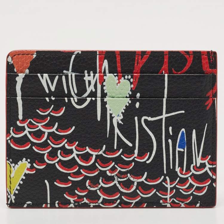 Pre Owned Christian Louboutin Multicolor Graffiti Leather Spike Card Holder