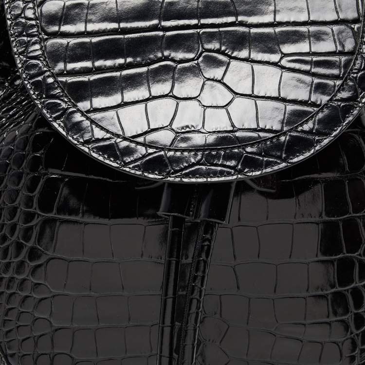 Pre Owned Christian Louboutin Black/Red Croc Embossed Leather and Rubber Explorafunk Backpack