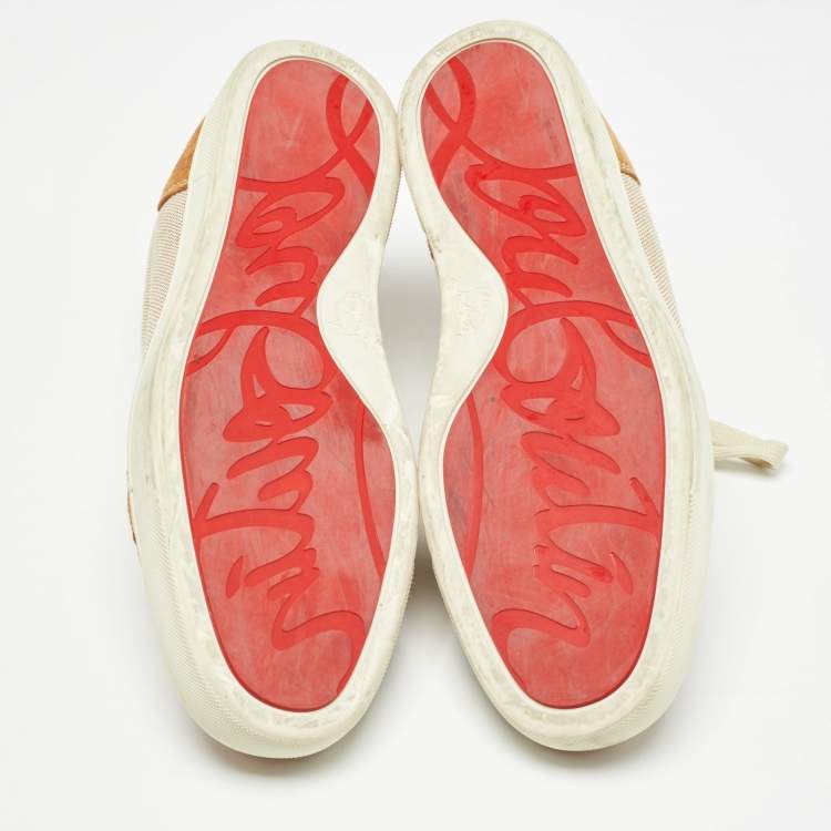 مملوكة مسبقًا Christian Louboutin Beige/Brown Canvas and Suede Rantulow Sneakers Size 45
