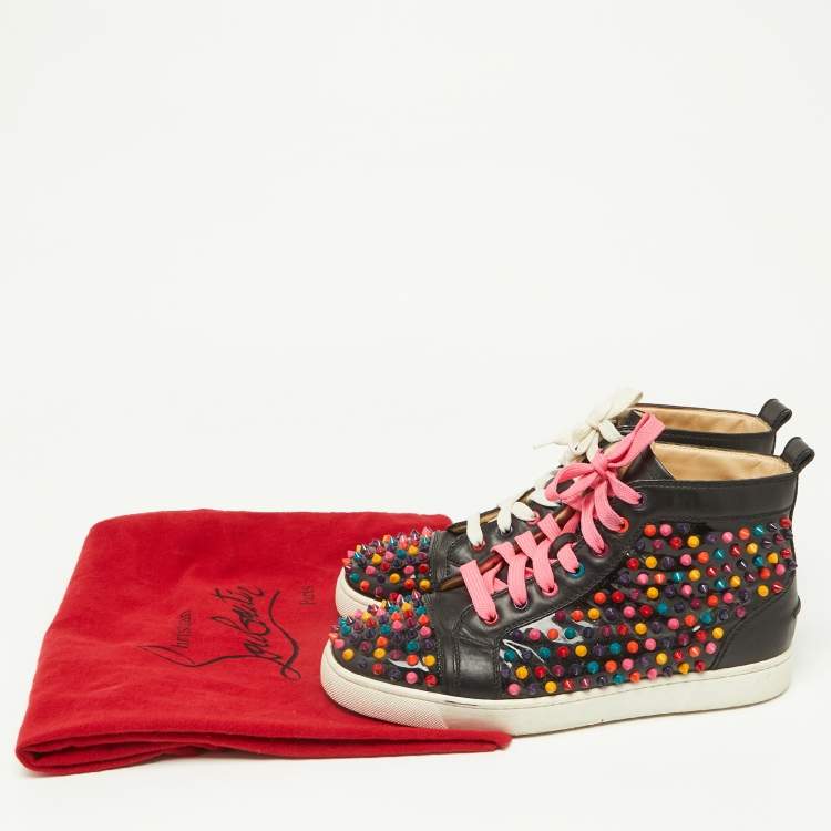 Pre Owned Christian Louboutin Black Patent and Leather Multicolor Spikes Louis Sneakers Size 42