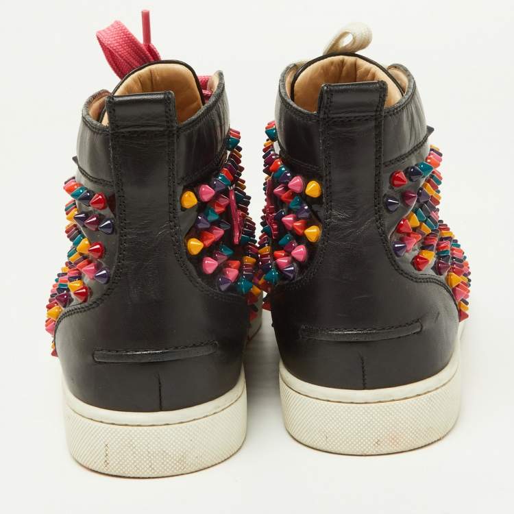 Pre Owned Christian Louboutin Black Patent and Leather Multicolor Spikes Louis Sneakers Size 42