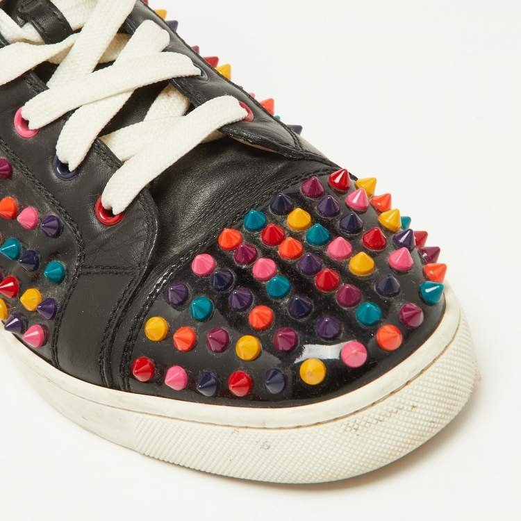 Pre Owned Christian Louboutin Black Patent and Leather Multicolor Spikes Louis Sneakers Size 42