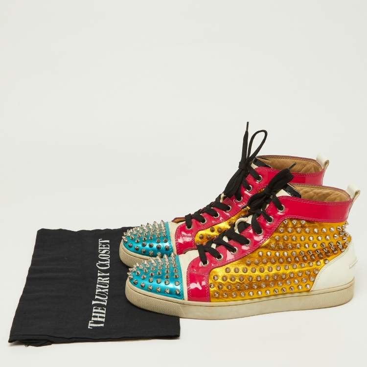 Pre Owned Christian Louboutin Multicolor Metallic Leather Louis Spikes Sneakers Size 43