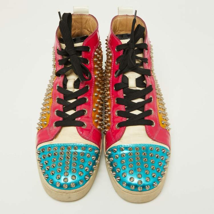 Pre Owned Christian Louboutin Multicolor Metallic Leather Louis Spikes Sneakers Size 43