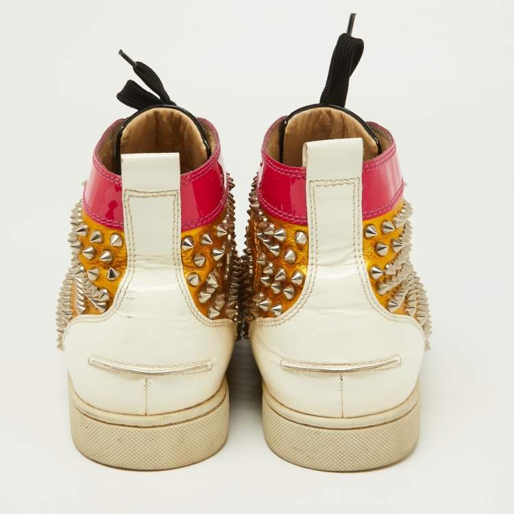 Pre Owned Christian Louboutin Multicolor Metallic Leather Louis Spikes Sneakers Size 43