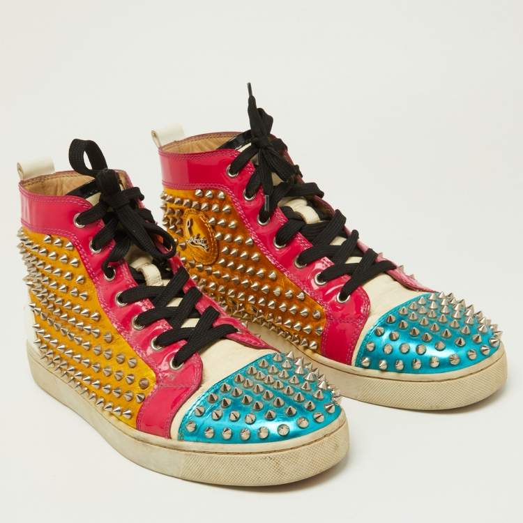 Pre Owned Christian Louboutin Multicolor Metallic Leather Louis Spikes Sneakers Size 43