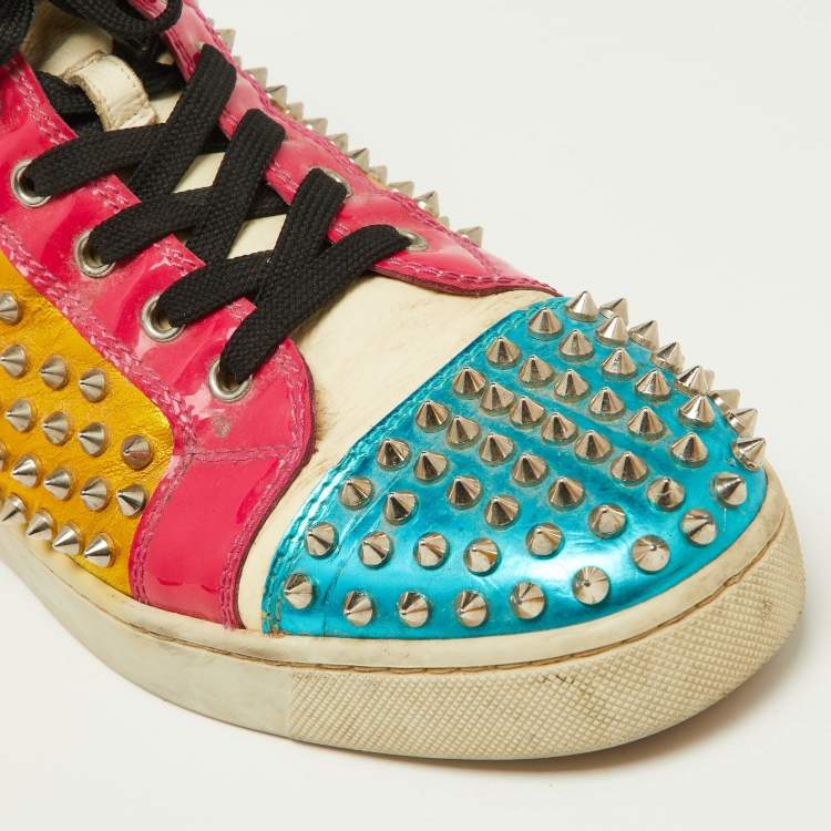 Pre Owned Christian Louboutin Multicolor Metallic Leather Louis Spikes Sneakers Size 43