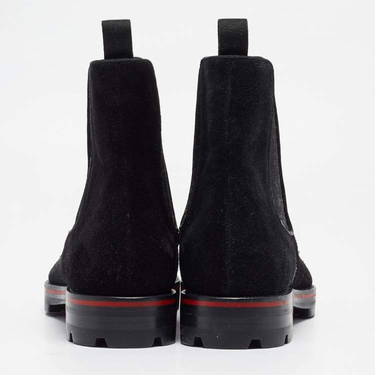 Pre Owned Christian Louboutin Black Suede Melon Spikes Ankle Boots Size 43