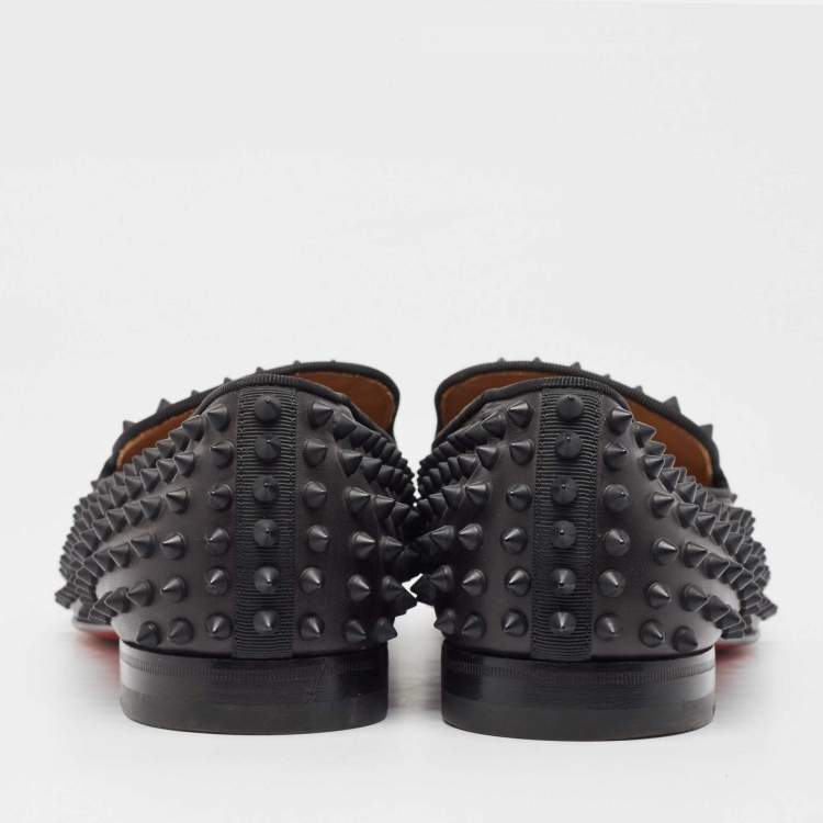 Pre Owned Louboutin Louboutin Black Leather Dandelion Spikes Loafers Size 42.5