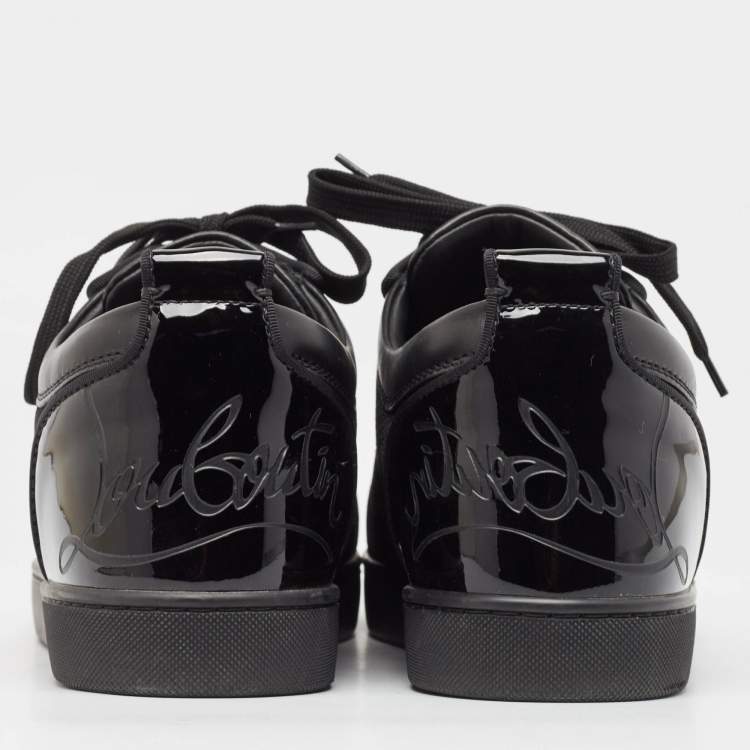 Pre Owned Christian Louboutin Black Leather and Mesh Fun Rantulow Sneakers Size 45