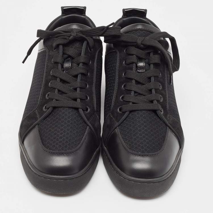 Pre Owned Christian Louboutin Black Leather and Mesh Fun Rantulow Sneakers Size 45