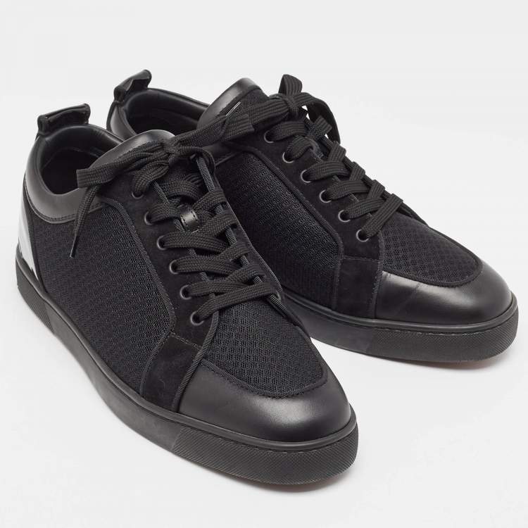 Pre Owned Christian Louboutin Black Leather and Mesh Fun Rantulow Sneakers Size 45