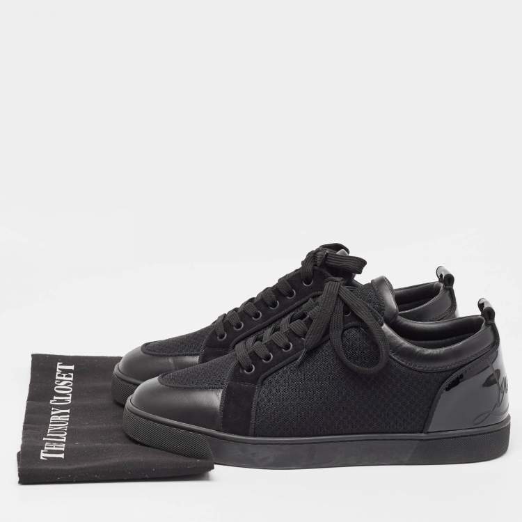 Pre Owned Christian Louboutin Black Leather and Mesh Fun Rantulow Sneakers Size 45