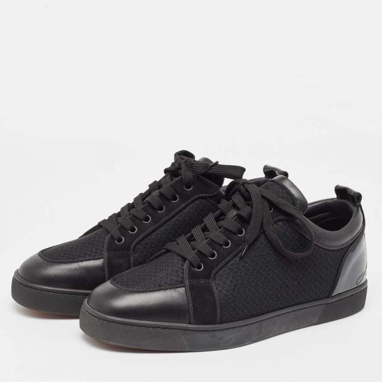 Pre Owned Christian Louboutin Black Leather and Mesh Fun Rantulow Sneakers Size 45