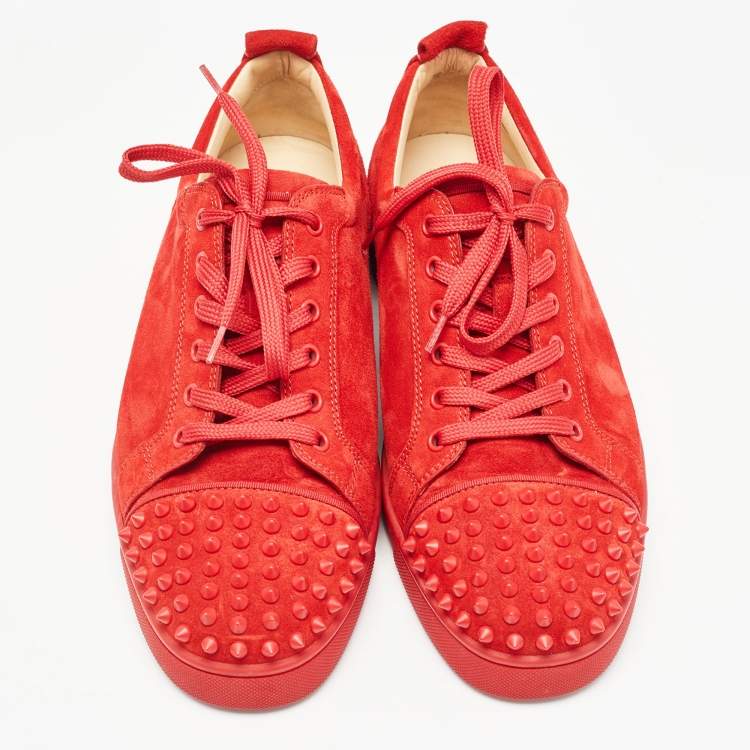 Pre Owned Christian Louboutin Red Suede Louis Junior Spikes Sneakers Size 43.5