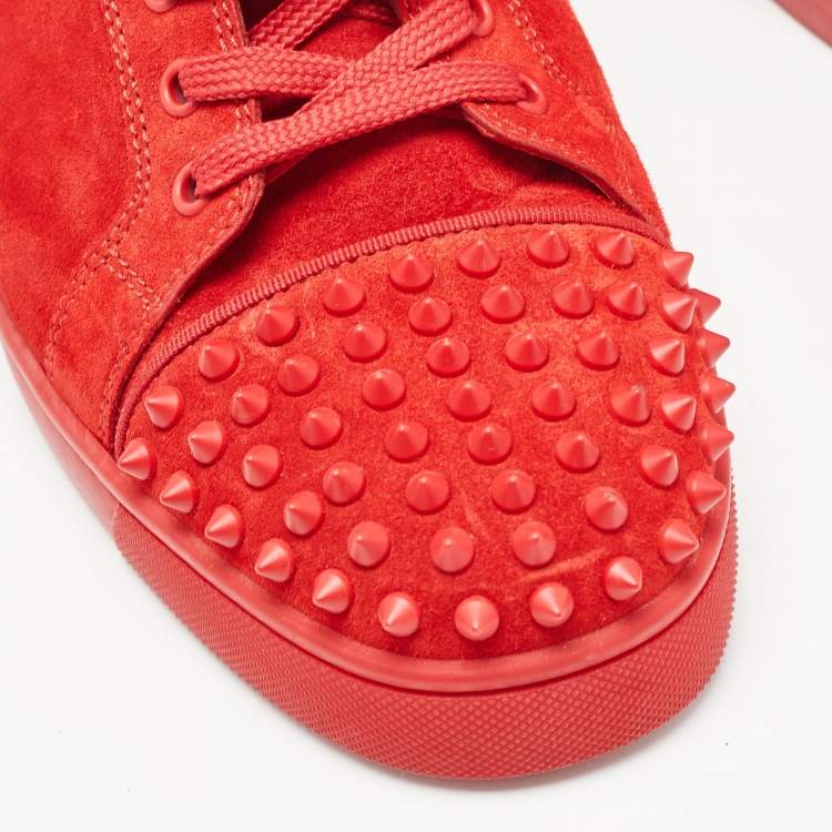 Pre Owned Christian Louboutin Red Suede Louis Junior Spikes Sneakers Size 43.5