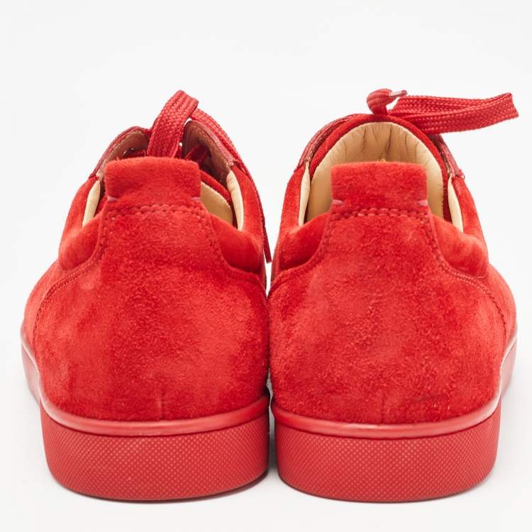 Pre Owned Christian Louboutin Red Suede Louis Junior Spikes Sneakers Size 43.5