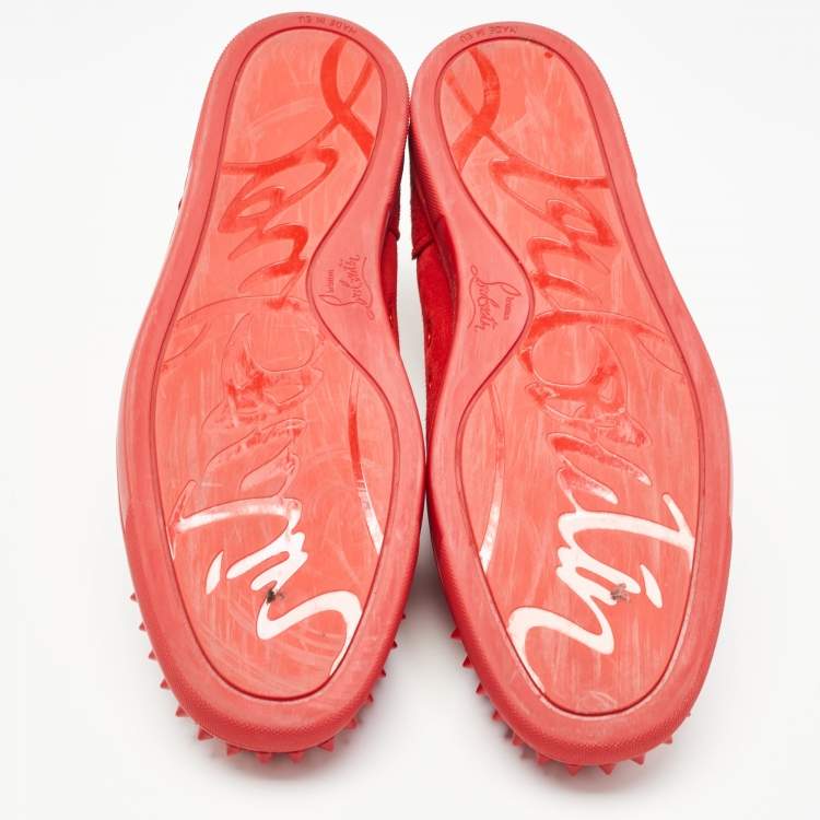 Pre Owned Christian Louboutin Red Suede Louis Junior Spikes Sneakers Size 43.5