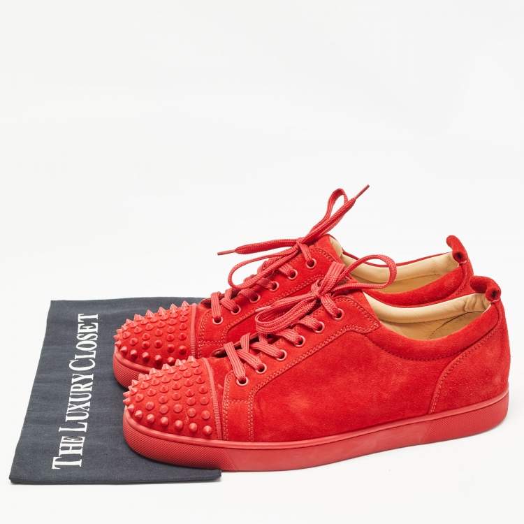 Pre Owned Christian Louboutin Red Suede Louis Junior Spikes Sneakers Size 43.5