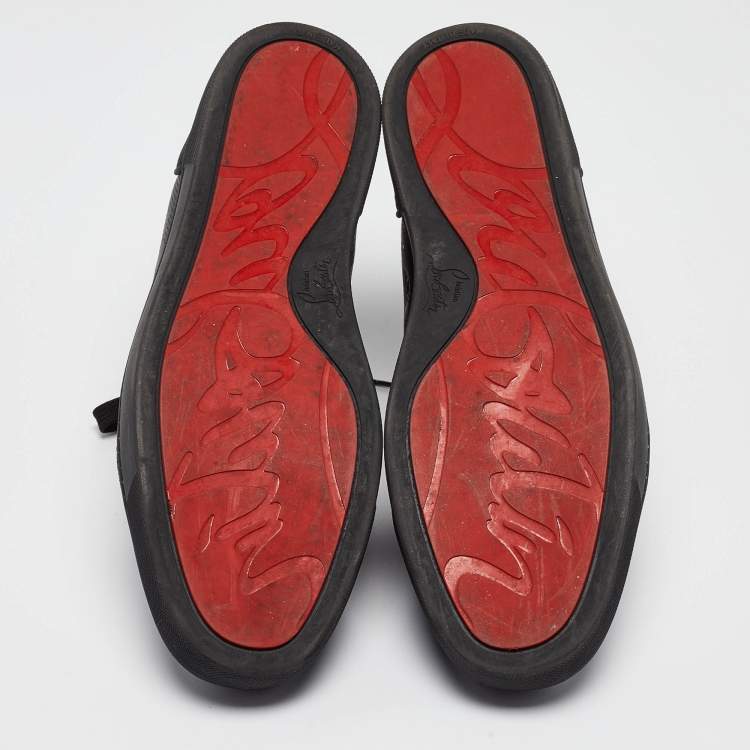 Pre Owned Christian Louboutin Black Perforated Leather and Grosgrain Louis Orlato Sneakers Size 45