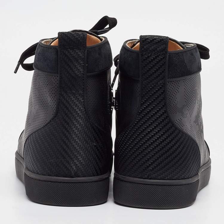 Pre Owned Christian Louboutin Black Perforated Leather and Grosgrain Louis Orlato Sneakers Size 45